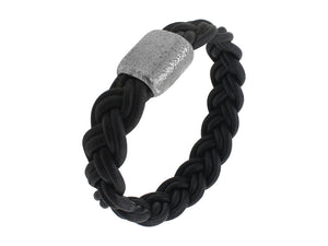 Harald Bracelet Leather (3mm) Mat Black w/ Stable Magnetic Lock Flat Hammered/Mat