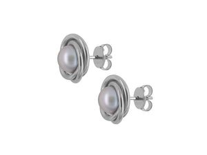 Titanic earstick with fresh water pearl white gray overturn button 7.5-8mm